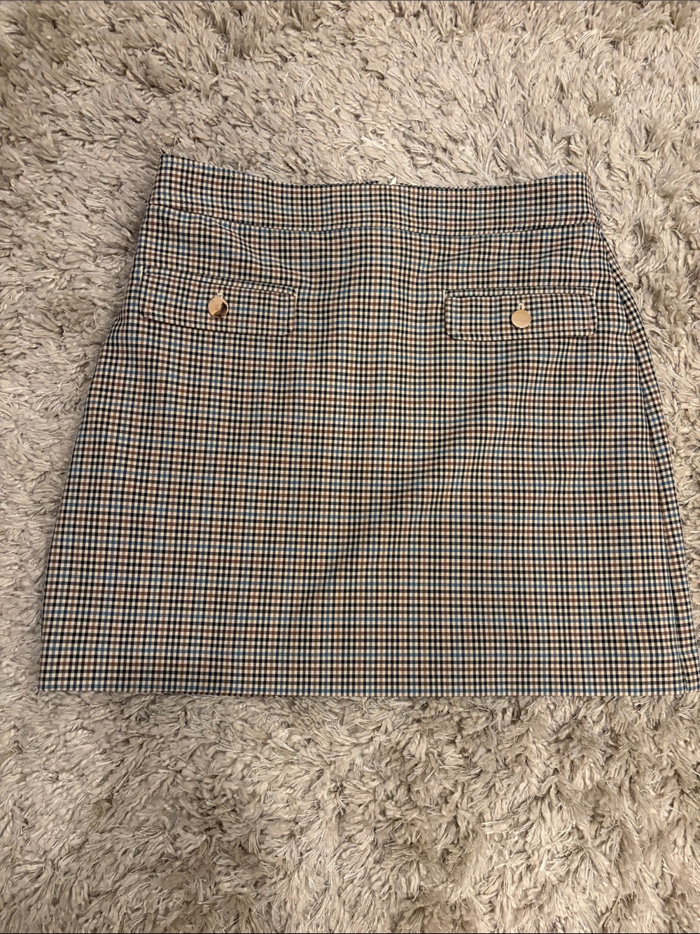 LOFT Beige and Black Glen Plaid Mini Skirt with Gold Buttons